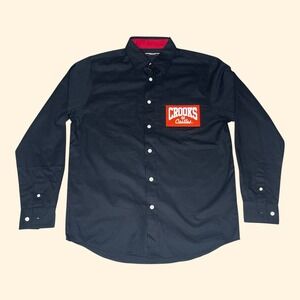 Crooks and Castles Mens Long Sleeve Button Down Shirt Black Red Logo Patch LARGE